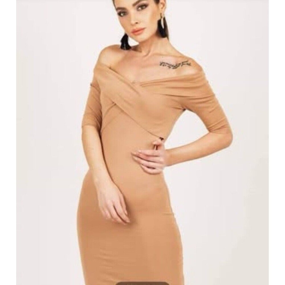 Zara off-the-shoulder dress, nude, size S